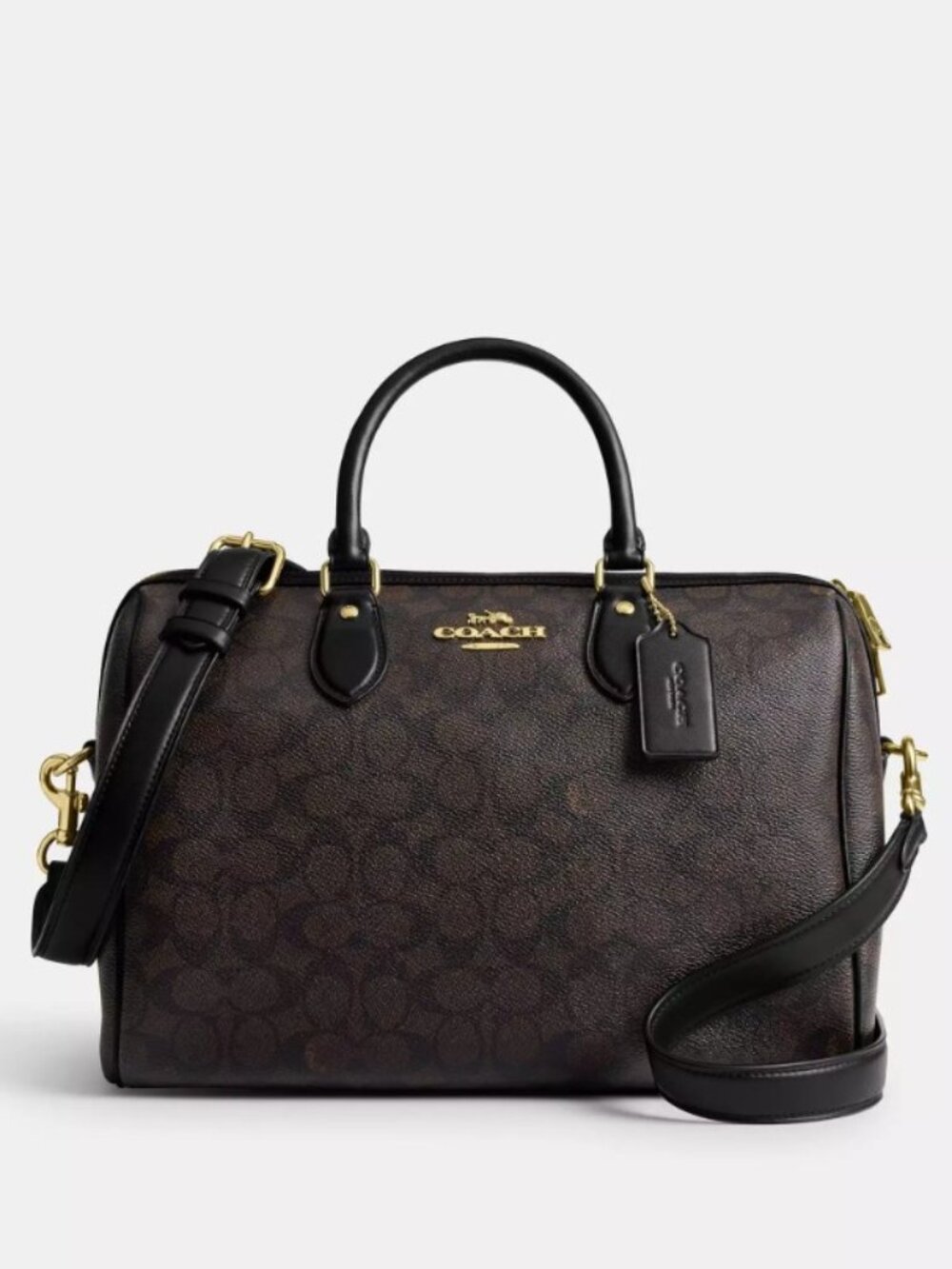 Coach Rowan LARGE Crossbody Shoulder Bag Signature C Brown Black Gold Zip CV959 View 2